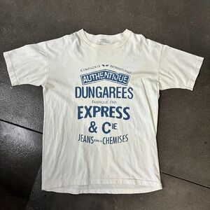 Vintage Express Tricot Shirt Mens Large White Dungarees Graphic Tee T-Shirt